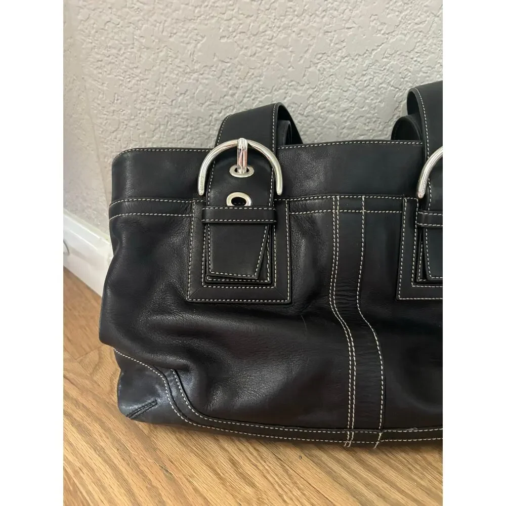 Vintage Coach Soho Leather Buckle Shoulder Bag Buckle Flap Black Hobo Y2K